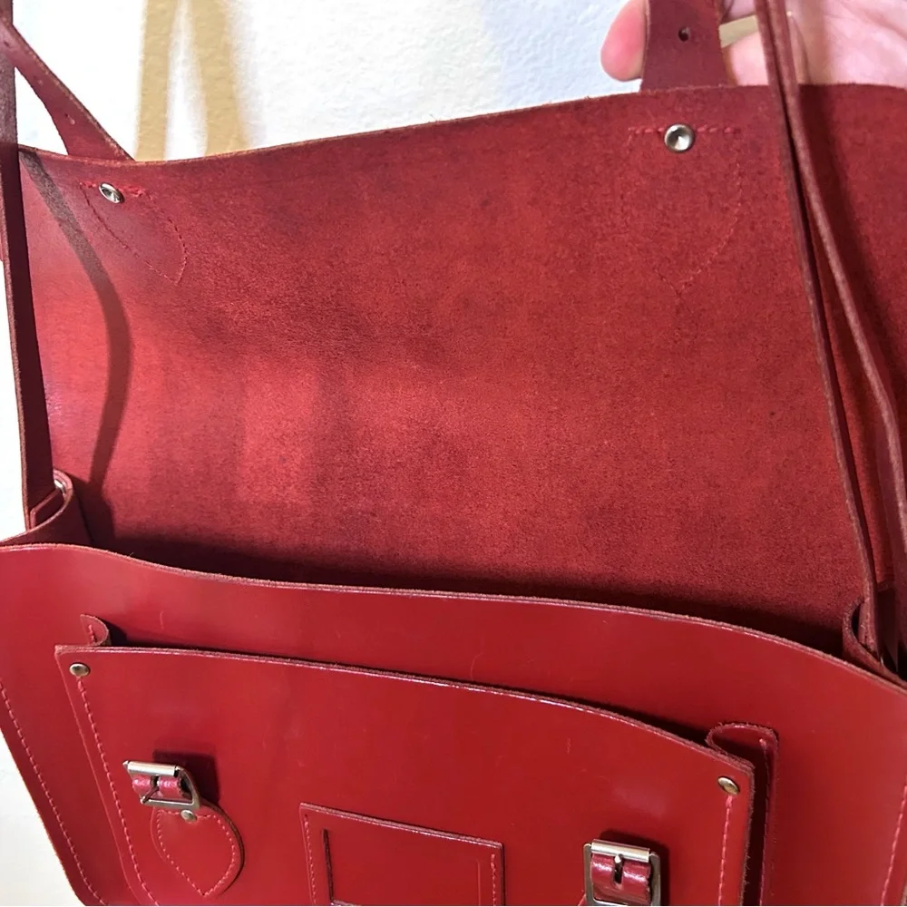 Cambridge Satchel Company 14 Inch Satchel in Red leather messenger bag academia - Picture 11 of 12